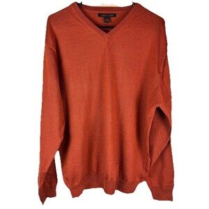 Linea Uomo Mens V Neck Wool Blend Pullover Sweater Rust Orange Size M